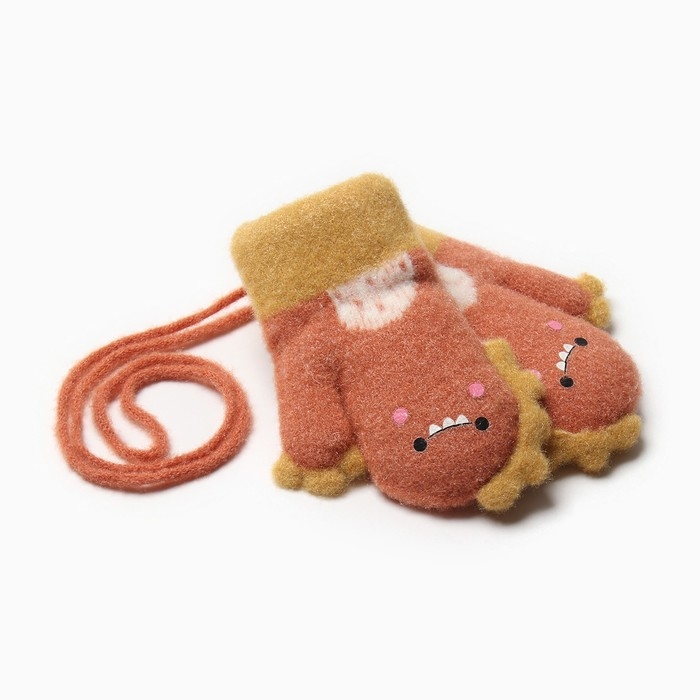 Варежки детские на иск.меху MINAKU динозавр 13 см горчичный Варежки детские на иск.меху MINAKU динозавр 13 см горчичный