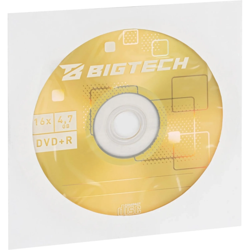 Носители информации Bigtech YDVDRB010 DVD+R 4,7 Гб/16х/1шт конверт белый