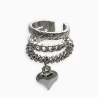Серьга кафф &laquo;Стиль. Сердце&raquo;, белые в серебре