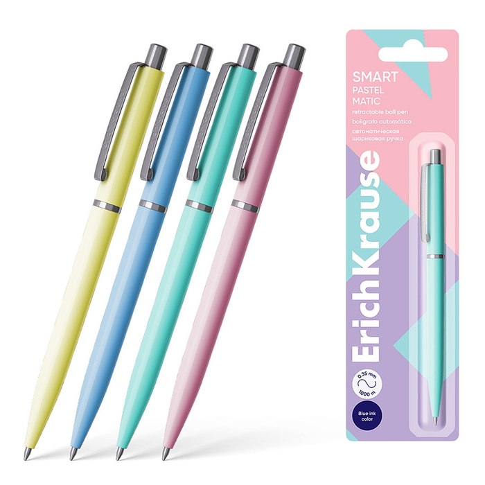 Ручка шариковая автоматическая, ErichKrause, Smart Matic Pastel узел 0.7 мм, цвет чернил синий,МИКС Ручка шариковая автоматическая, ErichKrause, Smart Matic Pastel узел 0.7 мм, цвет чернил синий,МИКС