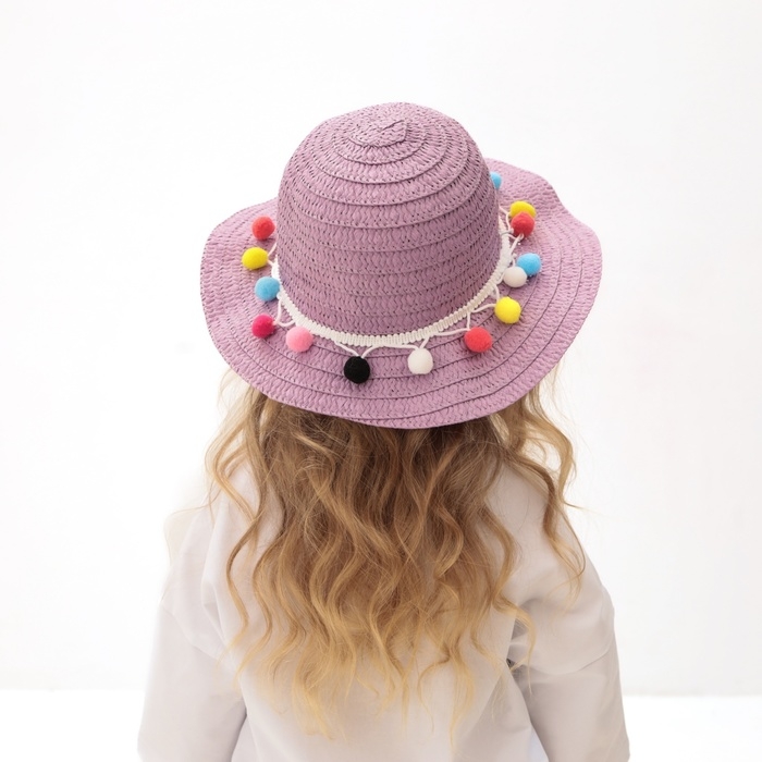 Шляпа с бомбошками для девочки MINAKU, цвет фиолетовый, размер 50 Шляпа с бомбошками для девочки MINAKU, цвет фиолетовый, размер 50