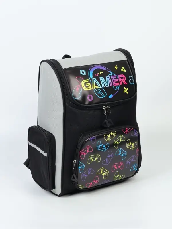 Ранец с эргономичной спинкой квадратный с доп. элементами "Gamer"