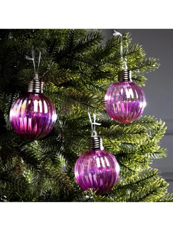 Набор ёлочных шаров &laquo;Розовые грани&raquo;, 3 шт., d=7 см, 3 LED, от батареек AG13&times;9, свечение тёплое белое