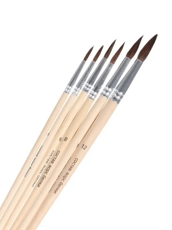 Набор кистей для рисования, белка, 6 штук: № 2, 4, 6, 8, 10, 12, Calligrata, круглые, деревянная ручка, международный размер