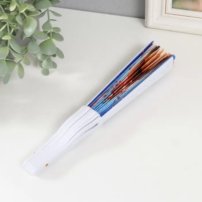 Веер пластик, текстиль "Фламинго" МИКС 23 см