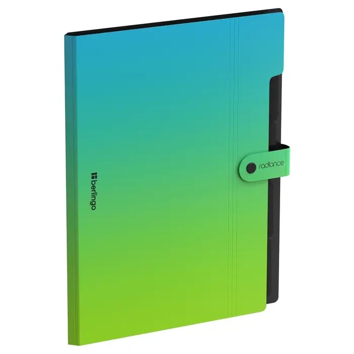 Папка А4, 5 отделений, Radiance, 600 мкм, на кнопке, голубой/зеленый градиент