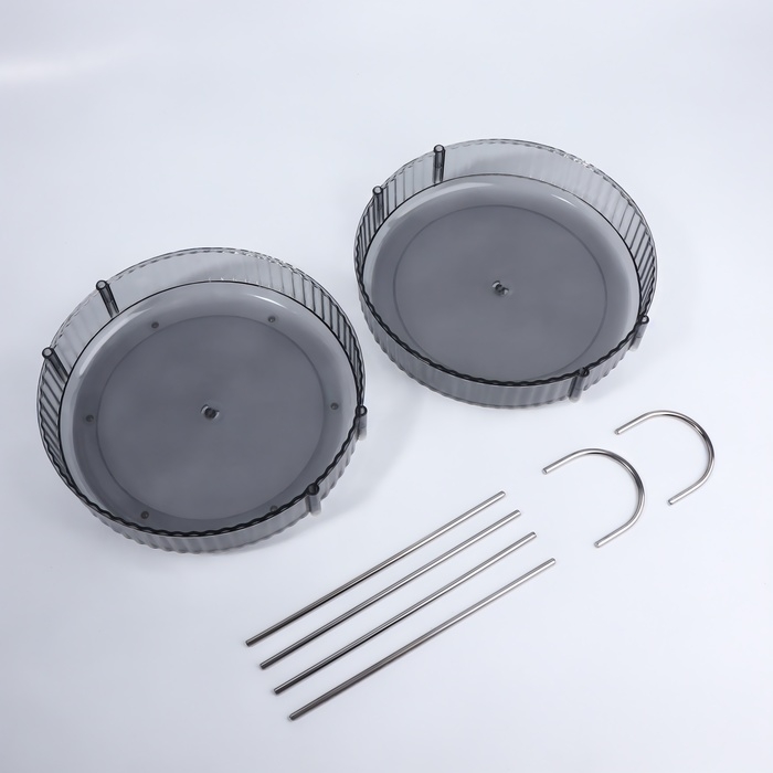 Органайзер для хранения, 2 секции, вращающийся, d = 23 × 33,5 см, цвет серебристый/полупрозрачный/серый Органайзер для хранения, 2 секции, вращающийся, d = 23 × 33,5 см, цвет серебристый/полупрозрачный/серый