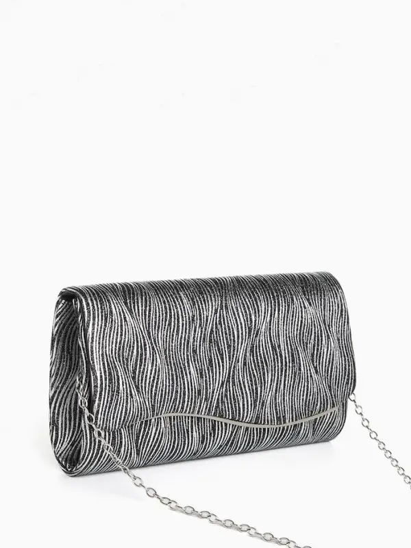 Сумка-клатч женская вечерняя на магните, на длинной цепочке, чёрная/белая