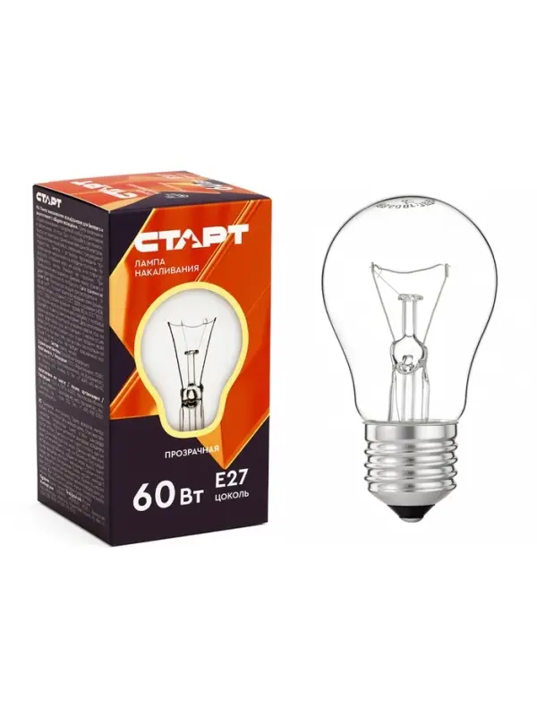 Лампа накаливания "Старт", Б, Е27, 60 Вт, 230 В