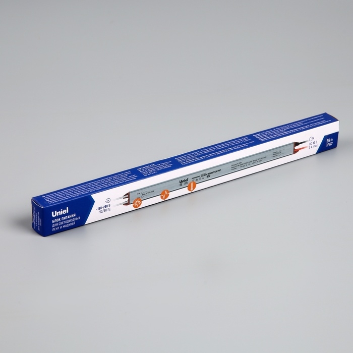 Ультратонкий блок питания для светодиодных лент и модулей Uniel, 36 Вт, 12 В, IP67 Ультратонкий блок питания для светодиодных лент и модулей Uniel, 36 Вт, 12 В, IP67