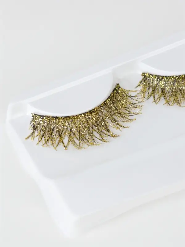 Ресницы накладные &laquo;Сияй&raquo;, с блёстками, 14 мм, без клея, золотистые