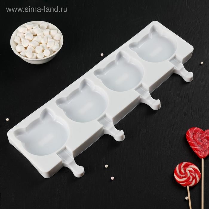 Форма для мороженого «Коты», силикон, 38×14,5×2,5 см, 4 ячейки, цвет белый Форма для мороженого «Коты», силикон, 38×14,5×2,5 см, 4 ячейки, цвет белый
