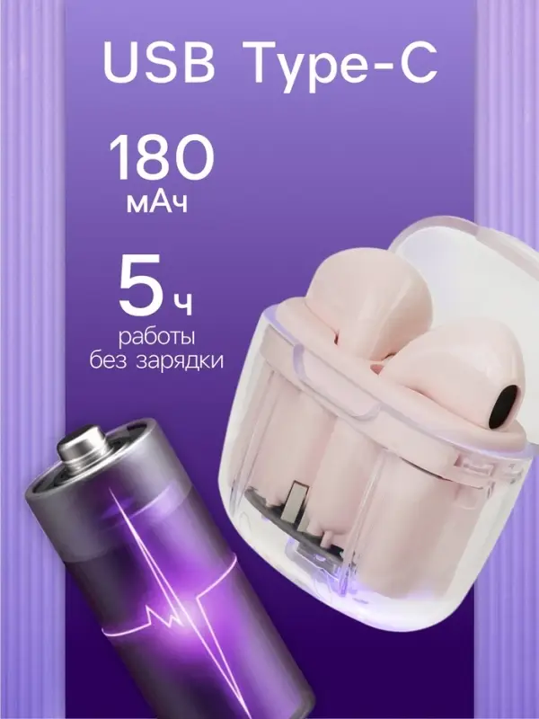 Наушники беспроводные Mybit Pro13, TWS вкладыши, Bluetooth 5.0, 30/180 мАч, розовые в прозрачном кейсе