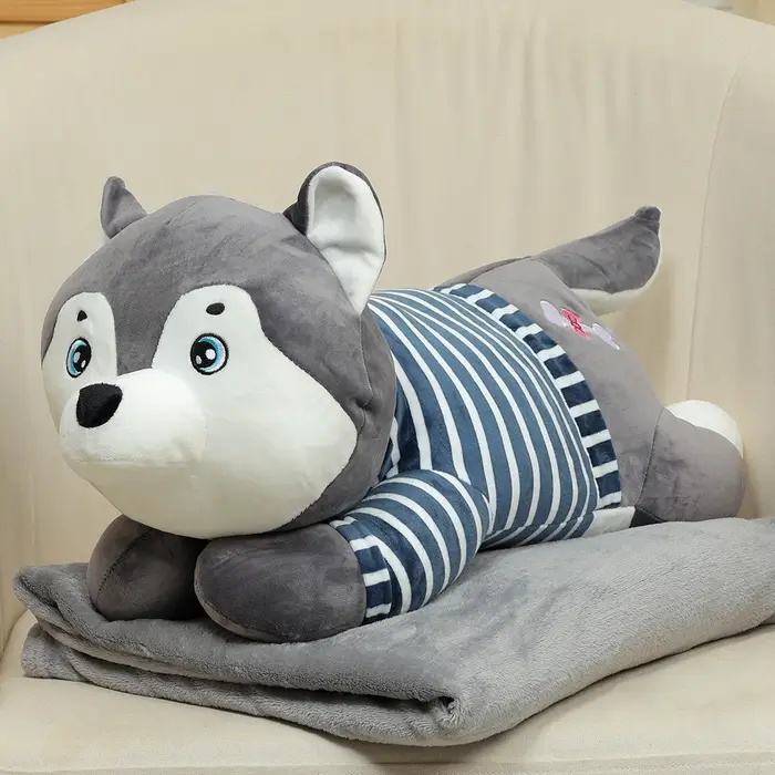 Мягкая игрушка &laquo;Хаски&raquo;, с пледом, 60 см, цвет серый