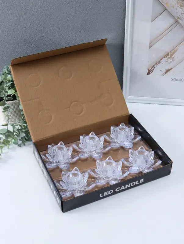 Светодиодная свеча LED "Свеча в лотосе" 3хLR1130, прозрачный 10,5х10,5х4,5 см