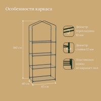 Стеллаж для рассады, 4 полки, 160 × 40 × 65 см, металлический каркас d = 12 мм, без чехла, Greengo