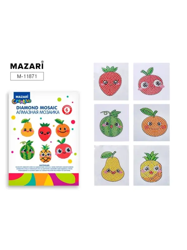 Алмазная мозаика &laquo;Фрукты&raquo; 6.5&times;8 см, на стикере, 6 штук в наборе