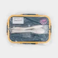 Ланч - бокс для еды Доляна, 3 секции, приборы, 1.3 л, 15.5&times;7.5&times;21.5 см, пластик, синий