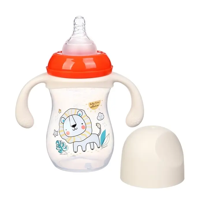 Бутылочка для кормления Крошка Я Baby time collection, широкое горло, от 6 мес., 240 мл, бежевый