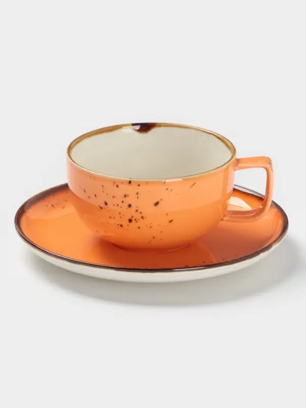 Чайная пара Magistro &laquo;Церера&raquo;, 2 предмета: чашка 250 мл, блюдце d=16.3 см, фарфор, оранжевая