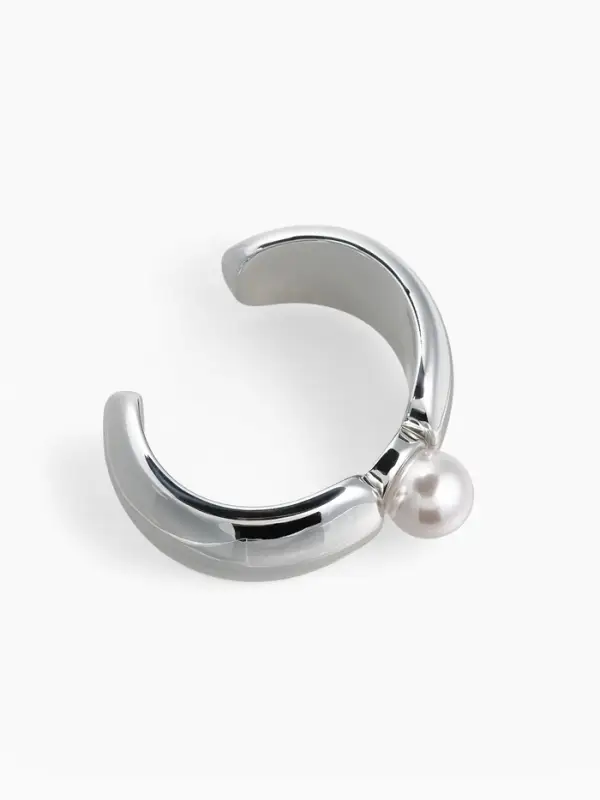 Браслет манжета «Жемчуг», цвет белый в серебре