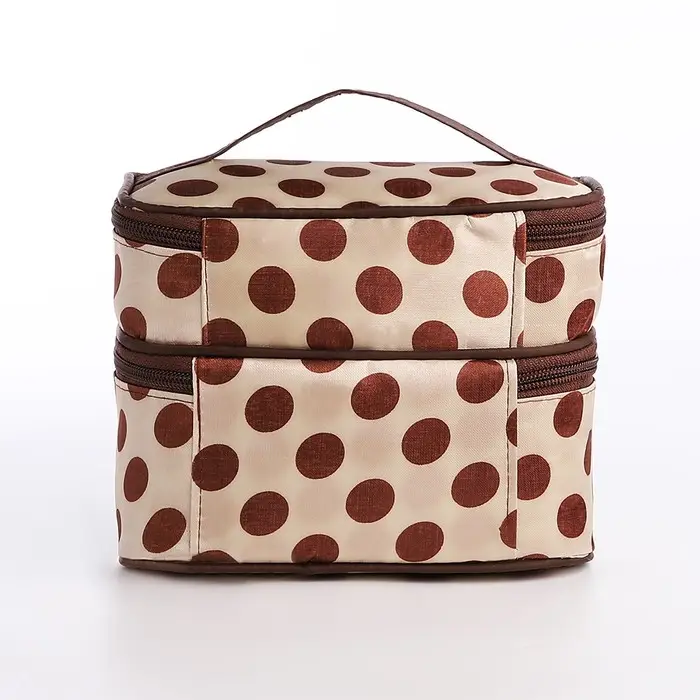 Косметичка дорожная на молнии с ручкой, с 2 отделами, с рисунком, бежевая