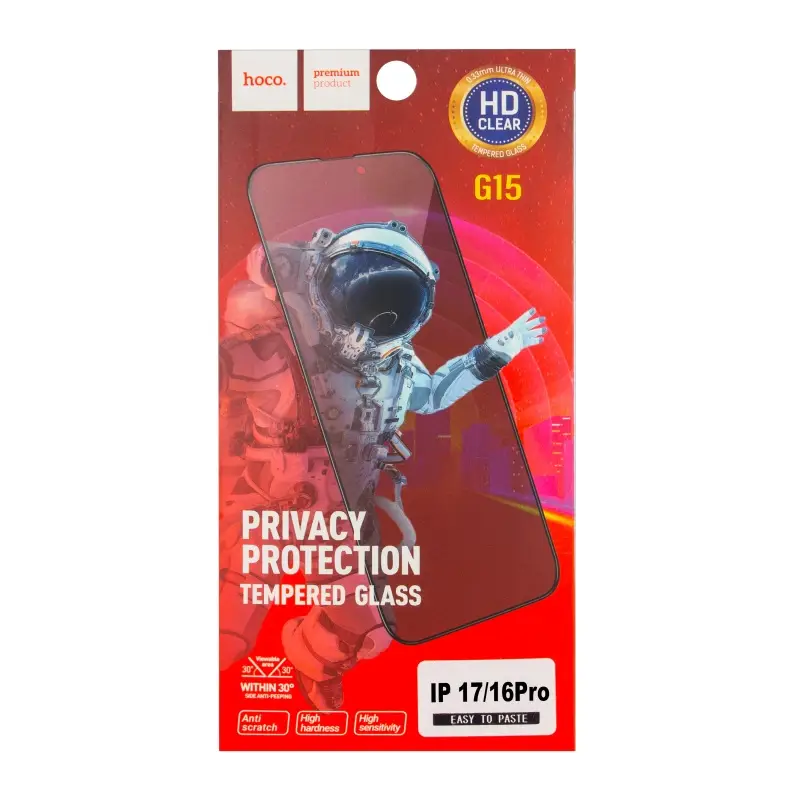 Защитное стекло для iPhone 17/16 Pro Hoco G15 Privacy
