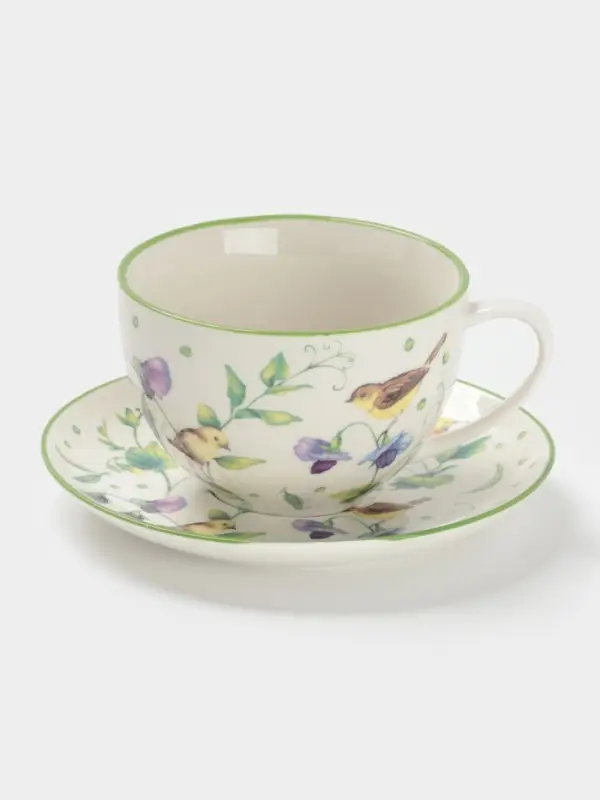 Сервиз чайный Доляна &laquo;Зелёный сад&raquo;, 12 предметов: 6 чашек 220 мл, 6 блюдец d=13 см, фарфор