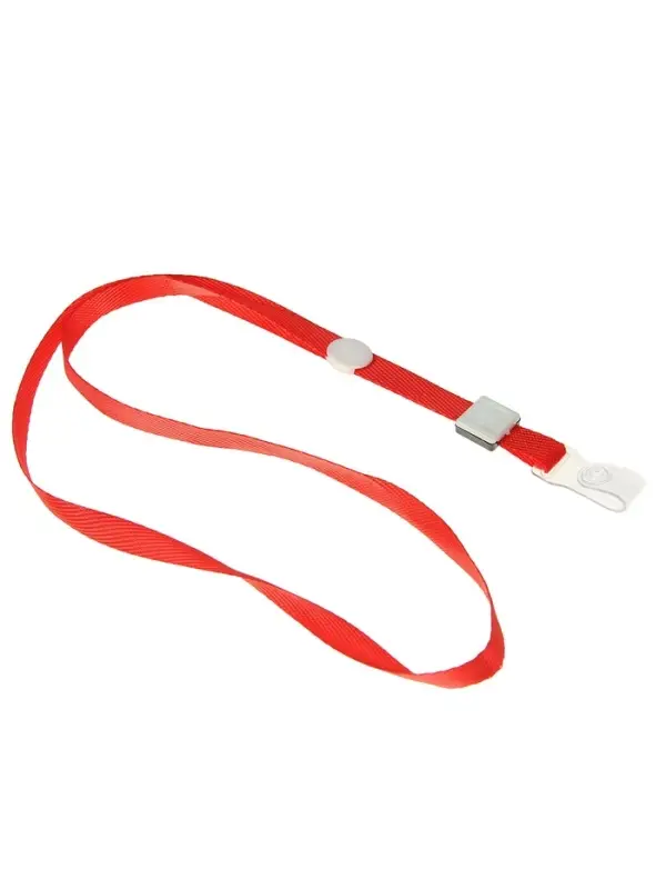 Лента для бейджа, 10 мм &times; 80 см, плотная, с бегунком и с силиконовым зажимом, красная