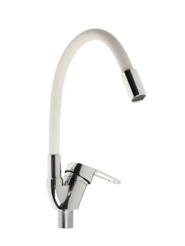 Смеситель для кухни ZEIN Z2110, однорычажный, гибкий излив, картридж 40 мм, белый/хром