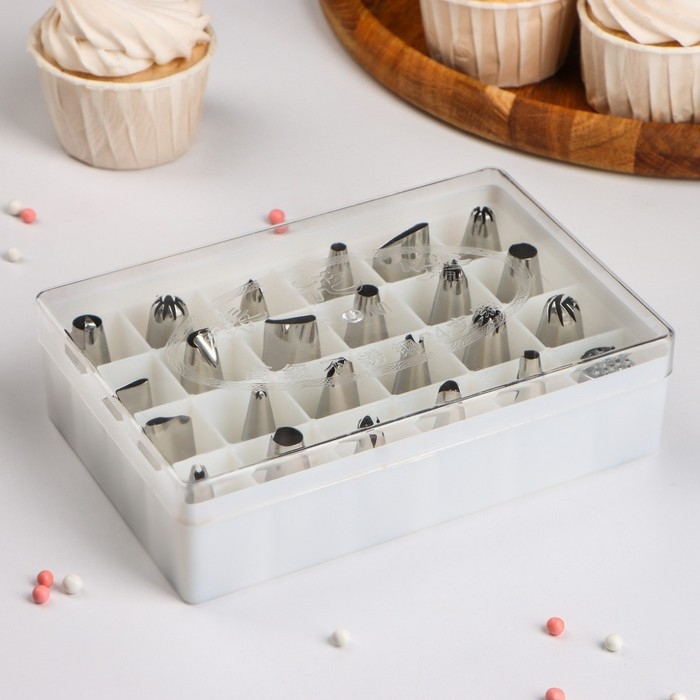 Набор насадок кондитерских, d=2 см, 24 шт, в кейсе, насадки МИКС Набор насадок кондитерских, d=2 см, 24 шт, в кейсе, насадки МИКС