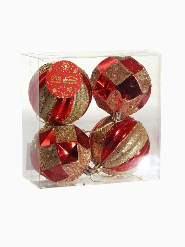 Ёлочные игрушки &laquo;Праздничный блеск&raquo;, d=8 см, набор 4 шт., красно-золотой
