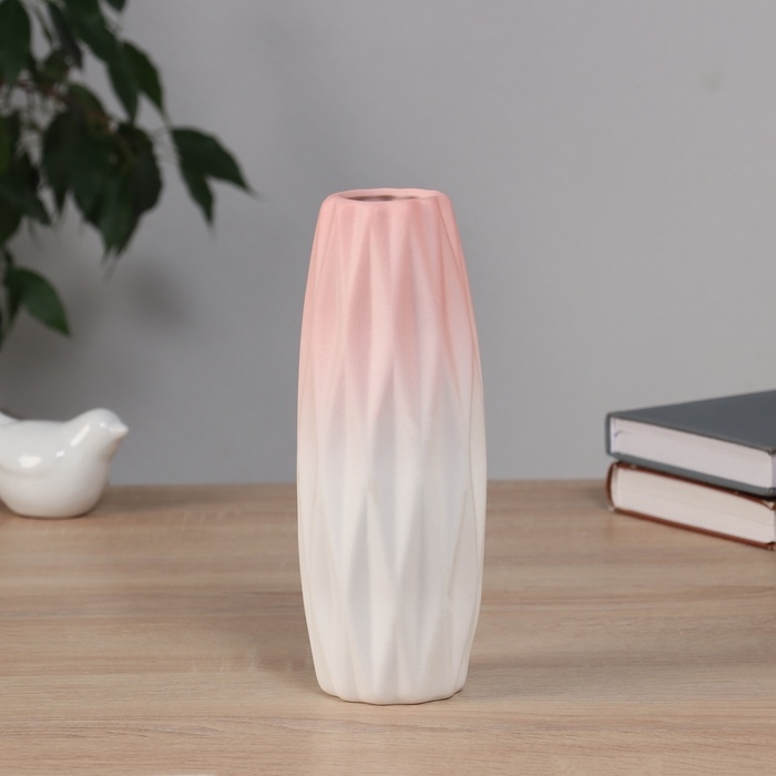 Ваза керамика настольная Ваза керамика настольная "Хайди" грани стиль, 20,5х6,5 см, бело-розовый