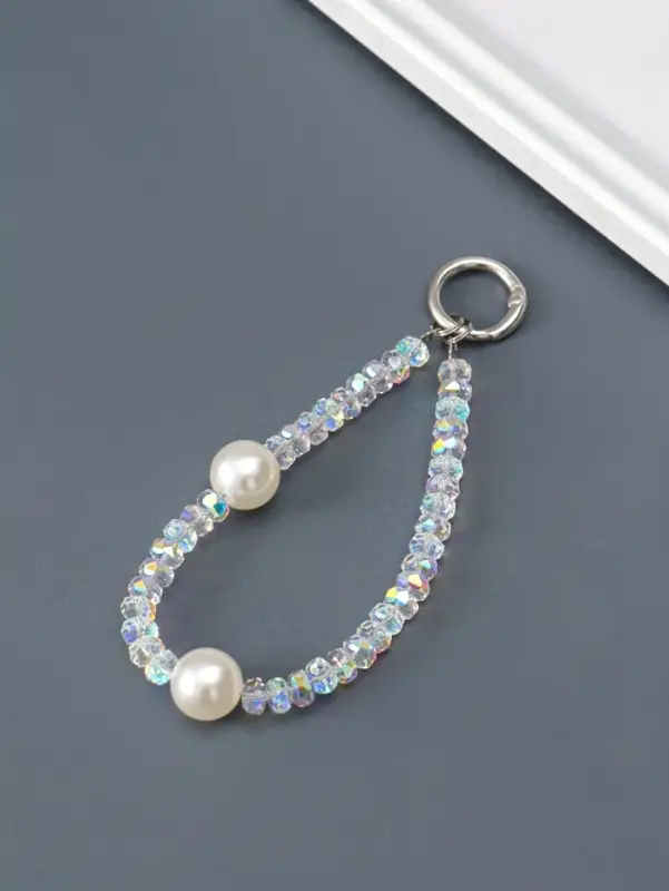 Брелок на карабине "Нить с двумя жемчужинами" бусины d=1,6 см 11х1,6 см