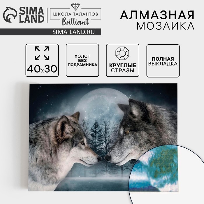 Алмазная мозаика с полным заполнением на холсте «Волки», 30 х 40 см Алмазная мозаика с полным заполнением на холсте «Волки», 30 х 40 см