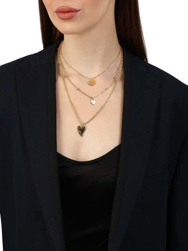 Кулон «Цепь» два сердца и круг, цвет золото