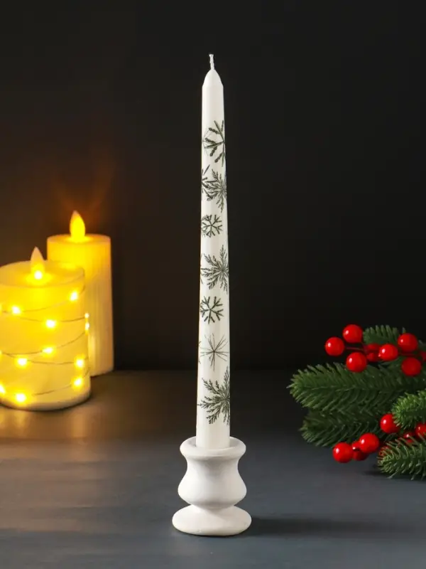 Свеча античная  "Снежинки" 255х22 мм, с декором