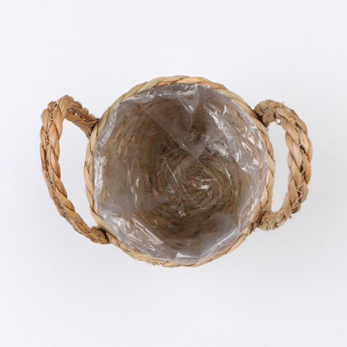 Кашпо плетеное  Кашпо плетеное "Сафари" с ручками, 15,5х15,5х13,5 см, натуральный