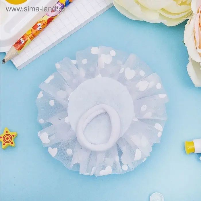 Бант для волос на резинке &laquo;Школьница&raquo;, снежный жемчужный цветок, d=8.5 см, белый