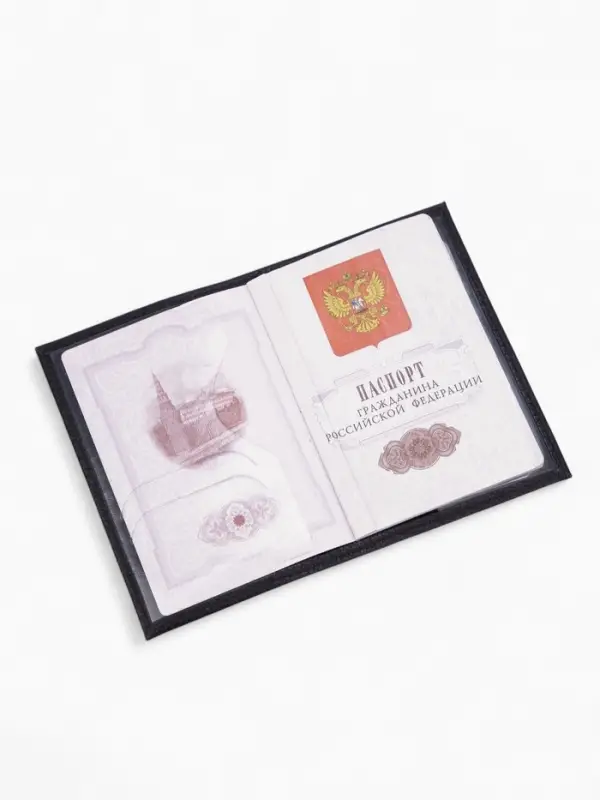 Обложка для паспорта, натуральная кожа, флотер, чёрная