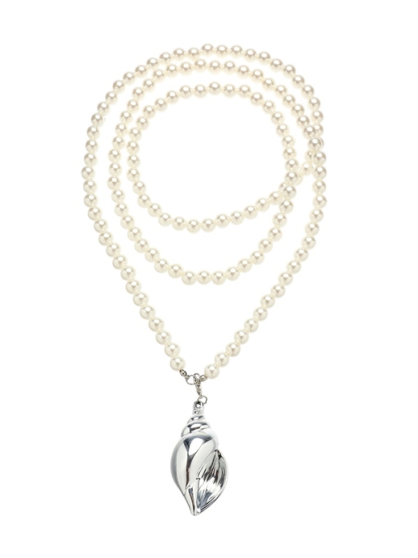 Портупея жемчужная с кулоном «Ракушка», 129 см, белая в серебре Портупея жемчужная с кулоном «Ракушка», 129 см, белая в серебре