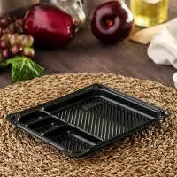 Контейнер пластиковый с крышкой одноразовый для суши Л-18, 18,4×16,2×3,8 см, внутренний 16×13,7×3,6 см, 770 мл, чёрный