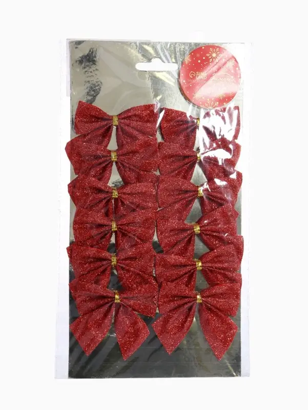 Ёлочные игрушки 12 шт. &laquo;Зимнее волшебство. Бантик - блеск&raquo; пластик, 4.5&times;5.5 см, красный