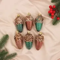 Ёлочные игрушки 6 шт. &laquo;Шишка Феерия&raquo; 8&times;3.5 см, зелёно-золотой