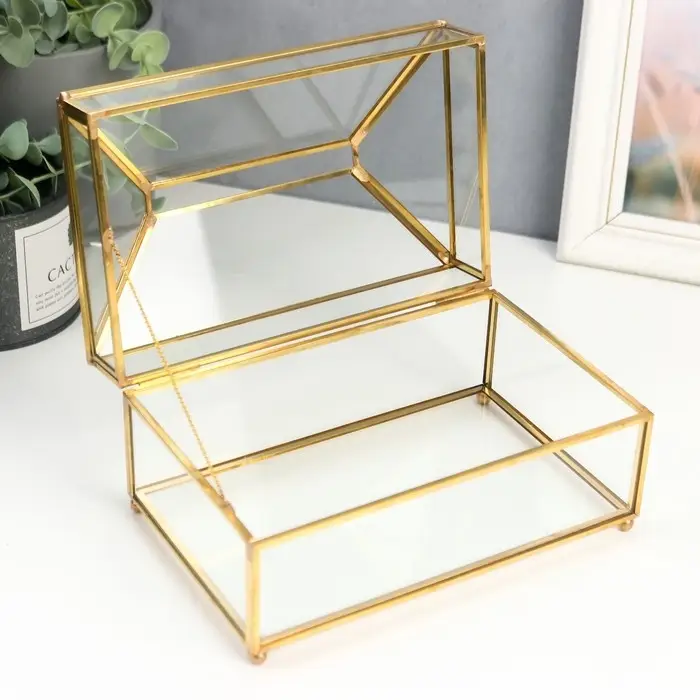 Шкатулка-салфетница «Золотые грани», стекло, 11.8×10.3×19.2 см