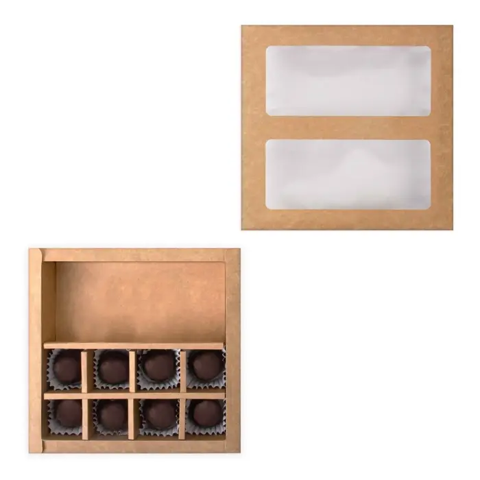 Коробка для 8 конфет + шоколад, с окном, крафт, 17.7&times;17.85&times;3.85 см