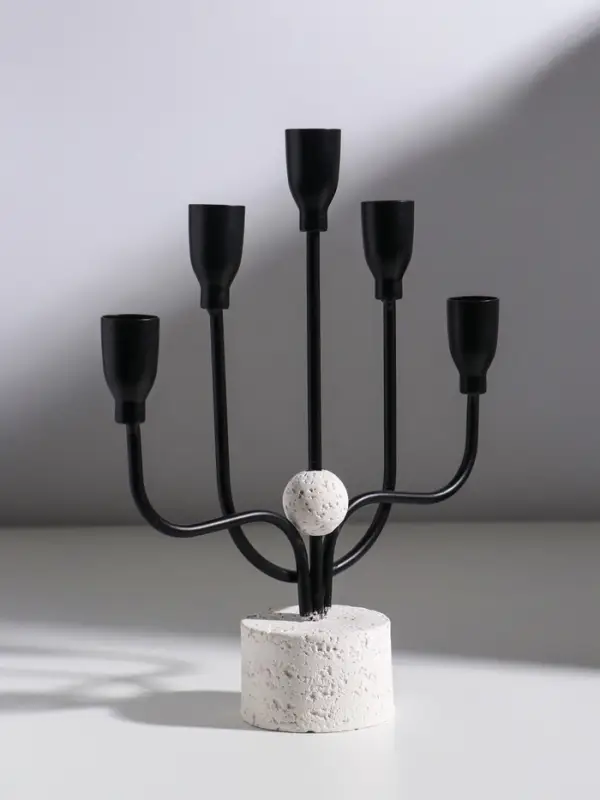 Подсвечник металл, бетон  Подсвечник металл, бетон "Пятизубец" d=2 см чёрный 21х7х26,8 см