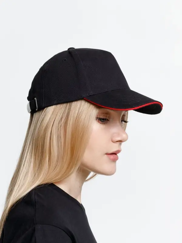 Бейсболка Long Beach, черная с красным Бейсболка Long Beach, черная с красным