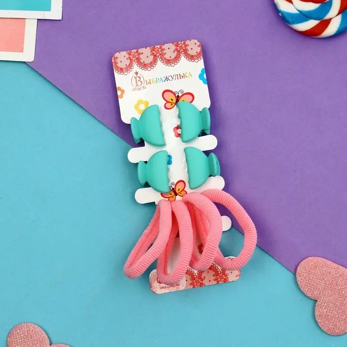 Набор для волос Набор для волос "Оливия" (4 резинки 4 см, 4 краба 2 см) дуга, зелёно-розовый