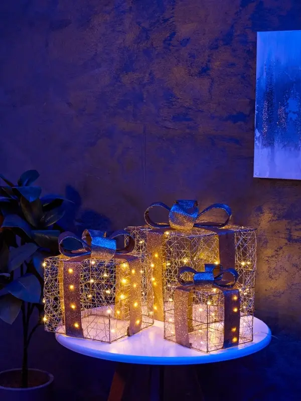 Фигура световая &laquo;Кубы золотистые&raquo;, 25&times;20&times;15 см, 90 LED, от батареек AAx8, свечение тёплое белое